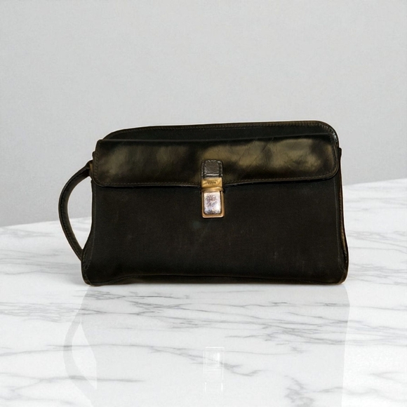 Gucci Black Nylon Canvas Leather Clutch - Picture 1 of 10